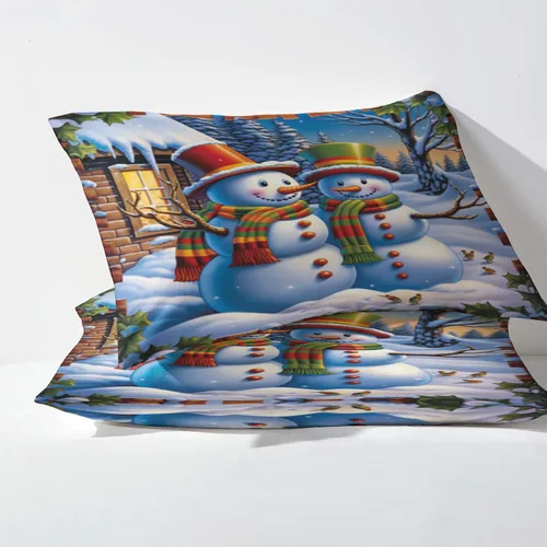 Vista 3 de Juego de sábanas de Navidad tamaño individual, sábanas de muñeco de nieve, sábanas y fundas de almohada con patrones de 3 piezas, sábana bajera