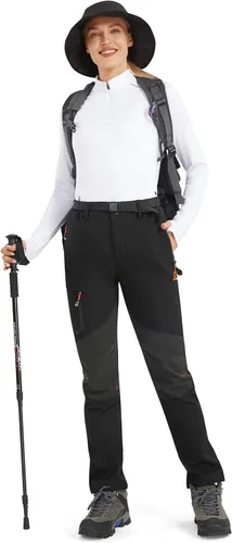 Vista 6 de Athrock Pantalones de senderismo impermeables con forro polar para mujer, con 4 bolsillos con cremallera