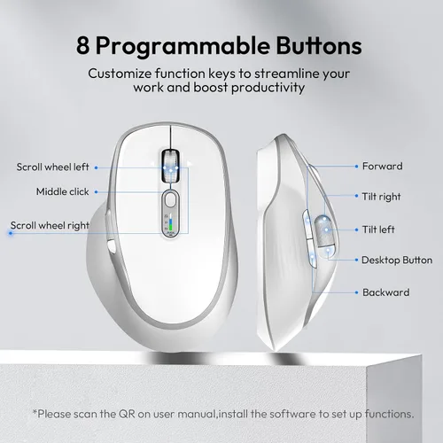 Vista 8 de Ratón inalámbrico recargable con desplazamiento lateral Bluetooth para computadora portátil, mouse programable multidispositivo, desplazamiento