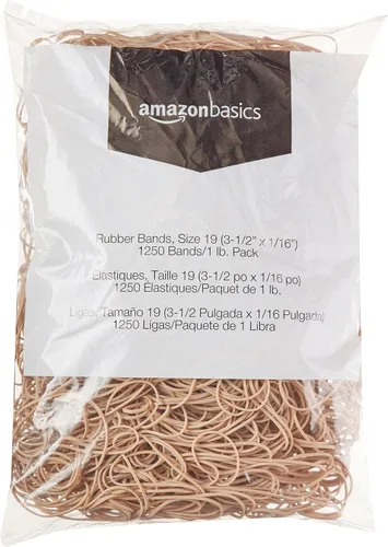 Vista 13 de Amazon Basics Bandas de goma, tamaño 19 (3-1/2 x 1/16 pulgadas), 1250 bandas/paquete de 1 libra, paquete de 3, marrón