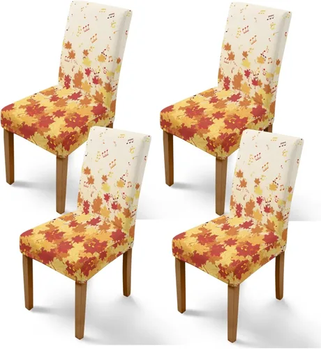 Vista 19 de Rnyleeg Juego de 1 fundas para sillas de comedor de otoño, diseño de hojas, para sala de estar, sin brazos, funda elástica para silla de cóctel