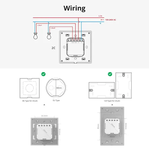 Vista 9 de SONOFF Interruptor de luz inteligente, interruptor WiFi de 2.4 GHz, requiere cable neutro, control de voz con Alexa y Google Home, botón táctil