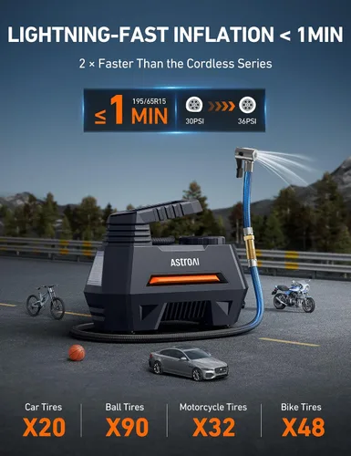 Vista 2 de AstroAI - Inflador de neumáticos - Compresor de aire portátil para neumáticos de auto - Bomba automática de 12 V CC con manómetro digital, 100 PSI