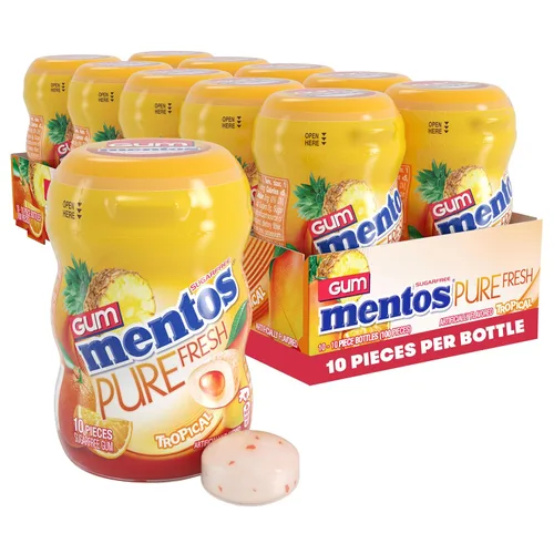 Vista 8 de Mentos Chicle Pure Fresh sin azúcar con xilitol, gaulteria, a granel, botella de 50 piezas (paquete de 6) Goma de mascar, perfecta para un aliento