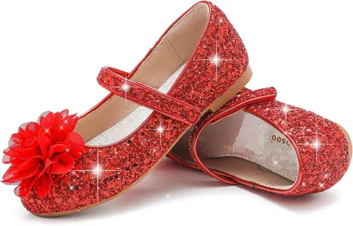 Vista 7 de Parrosoo Zapatos de vestir para niñas, zapatos brillantes Mary Jane, zapatos de ballet con purpurina, tacón bajo, para niña, escuela, princesa