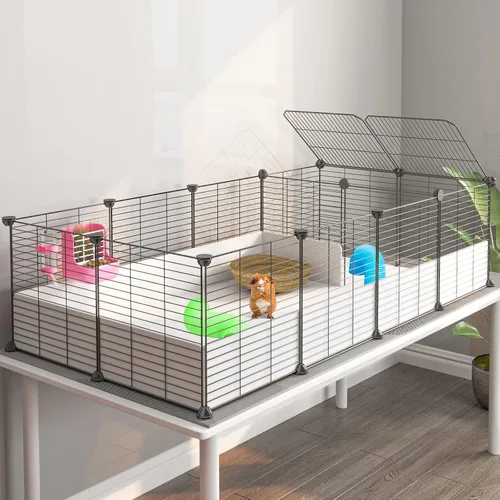 Vista 10 de Oneluck Jaula para Cobayas, Hábitat Interior con Fondo de Plástico Impermeable, Corral para Mascotas Pequeñas como Conejos, Tortugas, Hámsteres