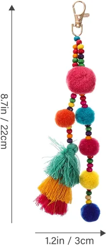 Vista 2 de DECHOUS Accesorios para colgar en el espejo del automóvil, 2 unidades, con borlas, colgante, borla en capas, llavero para mujeres y niñas, bolso