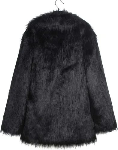 Vista 6 de DESKABLY Abrigo largo de piel sintética de invierno para mujer, tallas grandes, chaquetas de algodón cálido, casual, frente abierto, manga larga