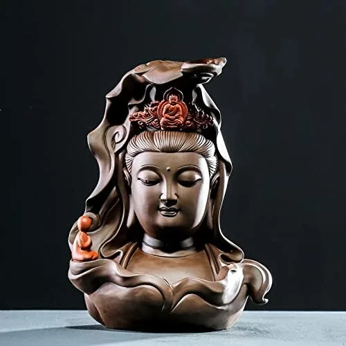 Vista 6 de Guan Yin - Estatua de cerámica con cabeza de Guanyin, estatua decorativa budista chino hecha a mano, escultura para el hogar, sala de estar