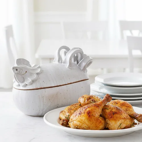 Vista 5 de El pollo esculpido cubrió la cocina/el asador del horno, cerámica hecha a mano americana del gres
