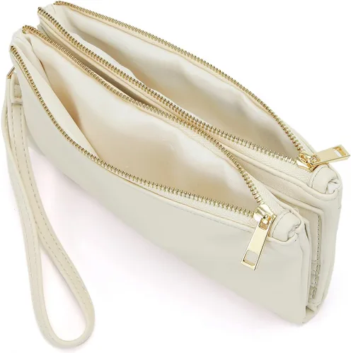 Vista 4 de Earnda Cartera fina con llavero y pulsera para mujer, organizador de tarjetas de crédito, bolso grande de viaje para mujer, Blanco, Classic