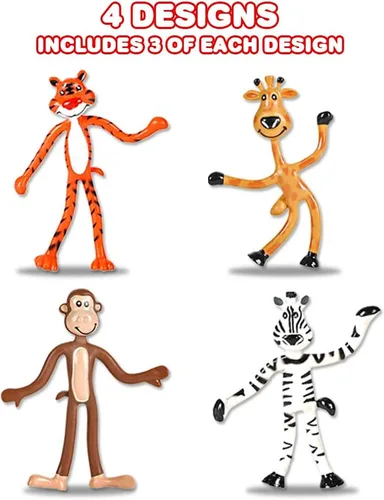 Vista 5 de ArtCreativity Figuras de animales flexibles, juego de 12 juguetes flexibles de zoológico, divertido alivio del estrés para niños, recuerdos