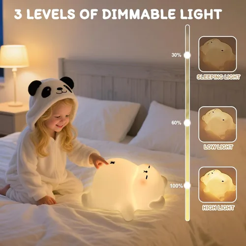 Vista 5 de Luz nocturna de oso para guardería, lámpara de noche de bebé recargable de silicona suave con atenuación de 3 niveles, control táctil, temporizador
