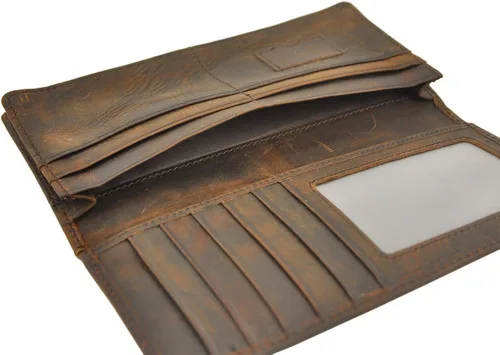 Vista 5 de Le'aokuu Funda de piel con cremallera para hombre, organizador para tarjetas de visita, cartera para teléfono, cartera plegable