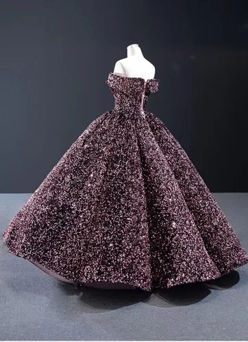 Vista 5 de Mollybridal Vestido de fiesta de quinceañera con lentejuelas con purpurina y cuello en V y hombros descubiertos, vestido formal de graduación 2025