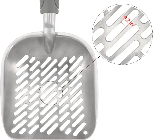 Vista 3 de Cuchara de arena de metal antiadherente para gatos con mango largo, pala profunda de aleación de aluminio macizo, pala levantadora de excrementos
