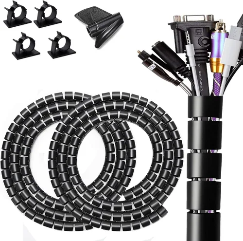Vista 11 de Funda negra para organizar cables de computadora, organizador de cables debajo del escritorio, 7/8 pulgadas a 5 pies, fácil de instalar, solución
