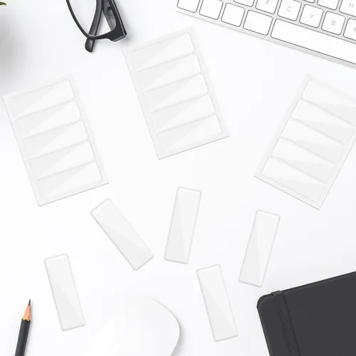 Vista 5 de Thinp 120 bolsillos autoadhesivos, etiquetas transparentes para carpetas de archivos de 1 x 3 pulgadas, bolsillos adhesivos transparentes con parte