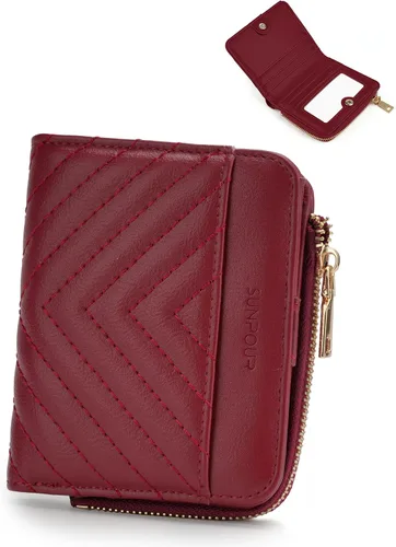 Vista 8 de Billeteras pequeñas y plegables para mujer, mini-cartera RFID para mujer, tarjetero delgado con bolsillo con cremallera para monedas y 2 ventanas