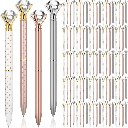 Vista 13 de Sherr Paquete de 100 Bolígrafos de Diamante de Cristal Grandes Bonitos Bolígrafos de Punta Retráctiles con Pedrería de Cristal Brillante Gemas Negro