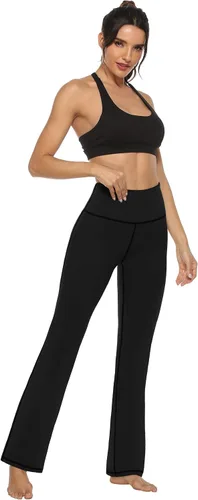 Vista 6 de AFITNE - Pantalones de yoga con corte de bota con bolsillos para mujer, de talle alto, pantalones de yoga para entrenamiento con control de abdomen