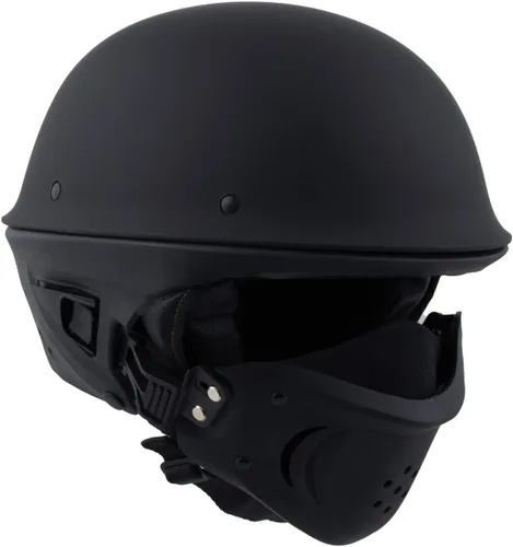 Vista 9 de Milwaukee Helmets MPH9830DOT Rascal 3/4 Open Face Flat Black 2 en 1 Casco de motocicleta Biker