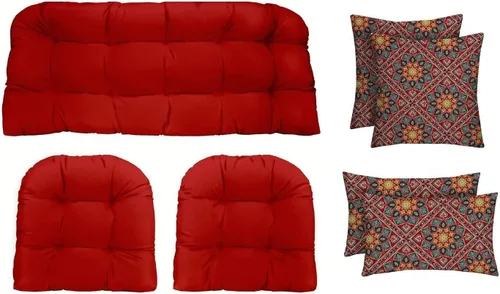 Vista 40 de RSH DECOR Juego de 7 piezas de mimbre copetudo para interiores y exteriores, sofá biplaza, cojines cuadrados y lumbares, hecho de telas aztecas
