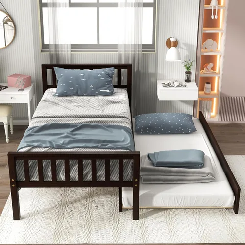 Vista 3 de Marco de cama de madera con cabecera y estribo, cama nido, no necesita somier (expreso) para adolescentes, niños, niñas, adultos