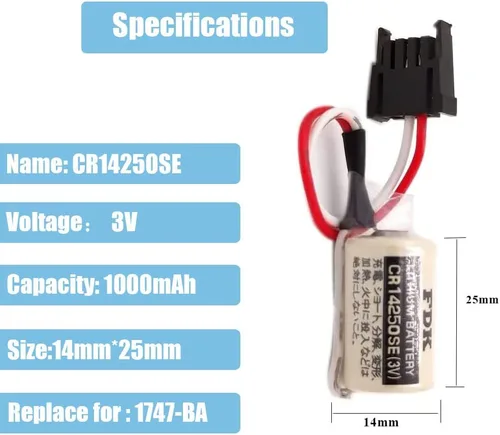 Vista 2 de Batería de litio CR14250SE de 3 V de 12 AA de 1000 mAh para fuente de alimentación de respaldo FDK 1747-BA con enchufe negro
