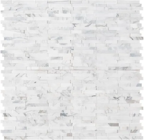 Vista 2 de Peel & Stick Calacatta Carrara - Mosaicos de mármol entrelazados con patrón aleatorio 3D para salpicaduras de cocina y azulejos de pared