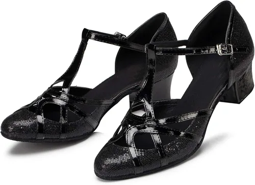 Vista 4 de Minishion Zapatos de salón de salsa con purpurina para mujer con correa en T
