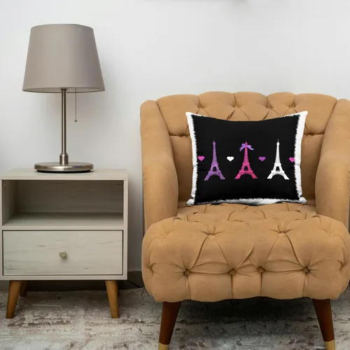 Vista 3 de 3dRose Girly Eiffel Tower - rosa intenso, morado, negro, Torres de París, corazones de amor con estilo francés moderno Francia, funda de almohada