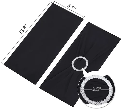 Vista 4 de Peomeise - 25 bandas elásticas de elastano negro para sillas con hebilla deslizante, para decoración de bodas y fiestas