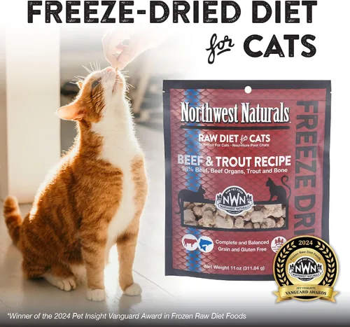 Vista 2 de Northwest Naturals Alimento liofilizado de carne de res y trucha para gatos y gatitos, bocados del tamaño de un bocado, saludable, limitado