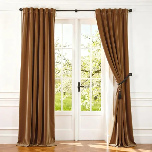 Vista 24 de Lazzzy Cortina opaca de terciopelo azul con aislamiento térmico para dormitorio, sala de estar, oscurecimiento de privacidad, cortinas de terciopelo