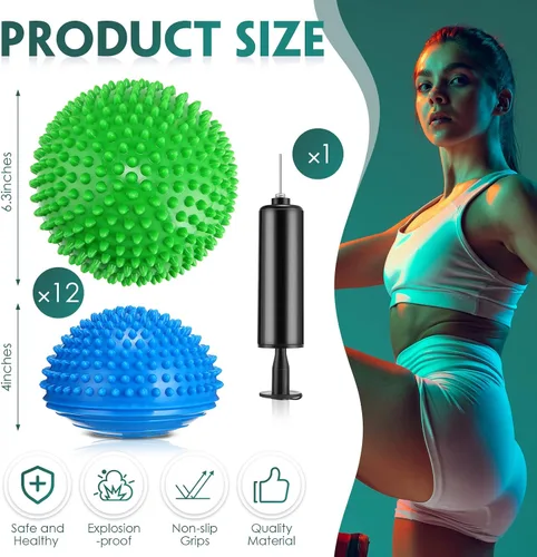Vista 2 de Hungdao Paquete de 12 cápsulas de equilibrio de estabilidad, puntos con bomba de aguja, media punta, bóvedas de pelota de fitness para hombres