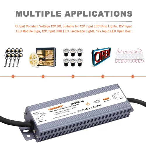 Vista 7 de Transformador de fuente de alimentación de LED de voltaje constante impermeable IP67 de 60W, entrada universal de 100-240V CA con enchufe, salida