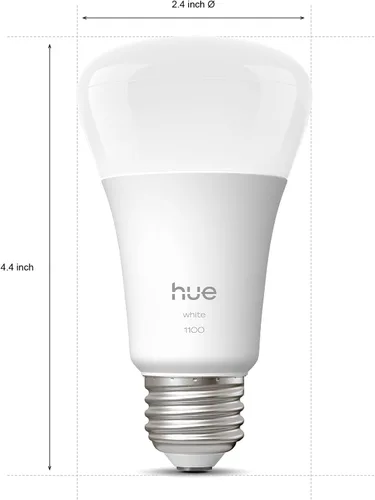 Vista 2 de Philips Hue Bombilla LED inteligente A19, luz blanca cálida de 2700 K, base E26, 10.5 W, 1100 lúmenes, regulable, funciona con Alexa, Google