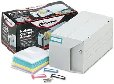Vista 3 de Innovera Cajón de almacenamiento de CD/DVD, capacidad para 150 discos, se vende como 2