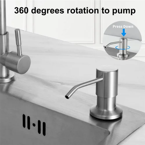Vista 2 de Dispensador de jabón para fregadero de cocina, bomba dispensadora de jabón para platos de acero inoxidable con tubo de extensión de 47 pulgadas