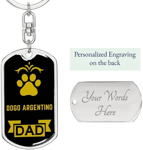Vista 2 de Express Your Love Gifts Dogo Argentino Keychain Stainless Steel or 18k Gold