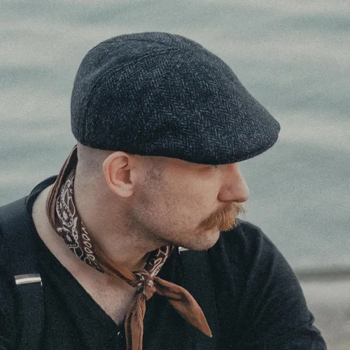 Vista 5 de Sterkowski Ivy Five Harris Tweed Gorra plana para hombre y mujer Clásico elegante cálido 5 paneles Ivy Espiga negro/antracita