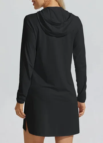 Vista 3 de Willit Chaqueta larga con capucha y protección solar UPF 50+ para mujer, ligera