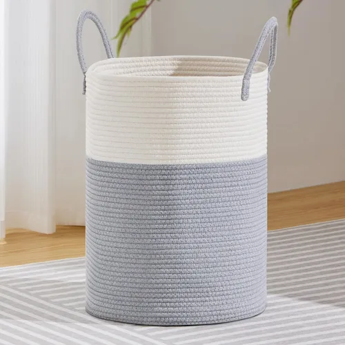 Vista 38 de VIPOSCO Cesta de lavandería tejida pequeña de 30L, color marrón y blanco