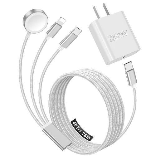 Vista 12 de Esenciales de viaje para cargador de Apple Watch, cargador de iPhone, cable de carga múltiple 3 en 2, tipo C, Lightning/cable magnético de carga