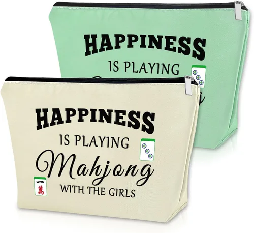 Vista 10 de Sazuwu Mahjong - Bolsa de maquillaje divertida para mujer, 2 piezas beige., Viaje, único