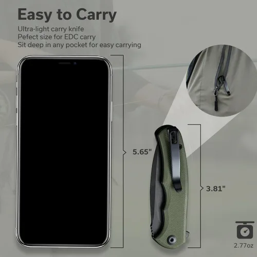 Vista 4 de CIVIVI Mini Praxis - Cuchillo de bolsillo plegable, hoja de acero D2 de 2.98 pulgadas, mango G10, pequeño cuchillo EDC con clip de bolsillo