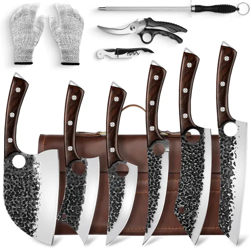 Vista 10 de DRGSKL Cuchillo Hendidor de Carne Forjado a Mano Cuchillos de Carnicero para Padres para Cortar Carne Cuchillo de Chef de Espiga Completa con Funda