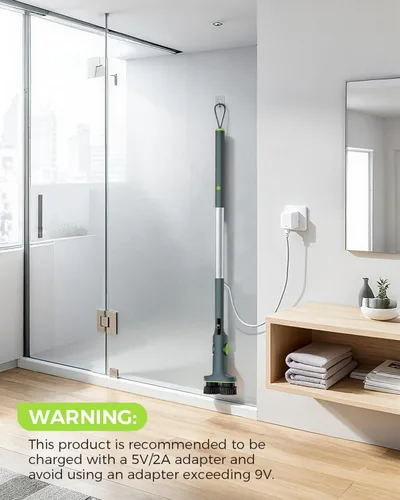Vista 4 de Limpiador eléctrico giratorio inalámbrico de doble cepillo, IPX7, impermeable, para baño, mango extensible con pantalla digital, 2 velocidades, 6