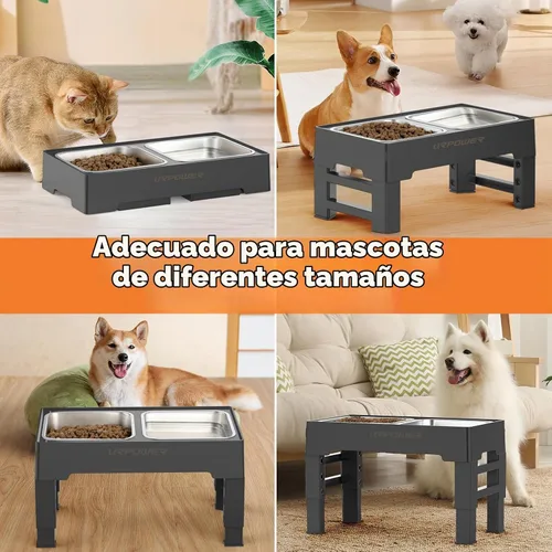Vista 7 de URPOWER Cuencos elevados para perros, soporte de cuenco elevado ajustable Negro carbón